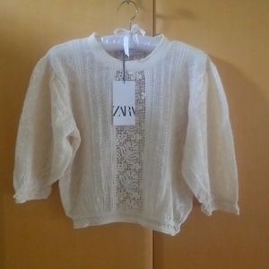 NWT Zara GUIPURE LACE POINTELLE TOP -L